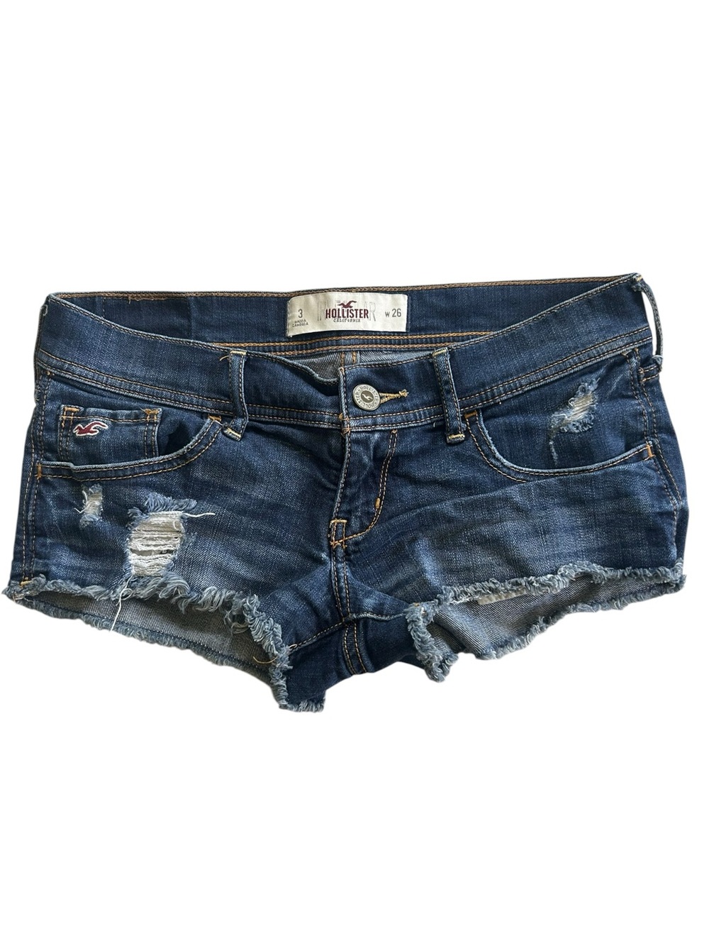 Hollister Y2K Low Rise Micro Denim Jean Short Indie McBling Surf Prep Size 3 W26